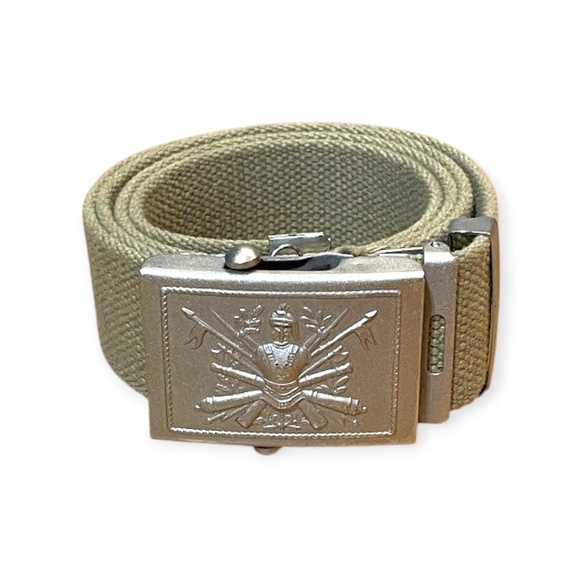 Vintage 1960s-70s Italian Army Khaki 2 in. Belt with Buckle, Men's 32-36 in. - Picture 4 of 4